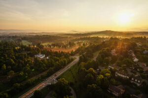 overhead image of charlottesville va at sunset